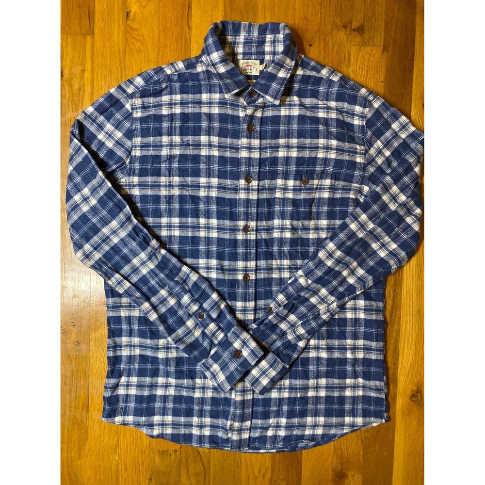 Faherty Shirt Mens Medium Button Up Flannel Blue Plaid Long Sleeve Casual Preppy - Picture 1 of 8
